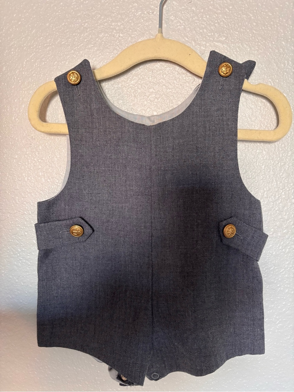 Vintage Classic Heather Grey Baby Romper with Gold Buttons